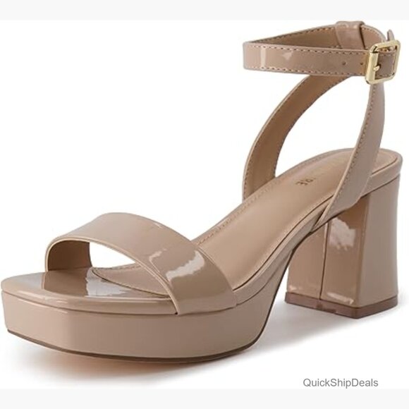 Shoes - Faux Leather Platform Sandals with Memory Foam and Ankle Strap